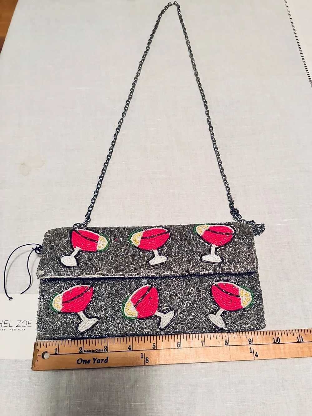 NWT RachelZoe Beaded 3pc set Margarita glass Clutch-Coin Purse & Keychain charm